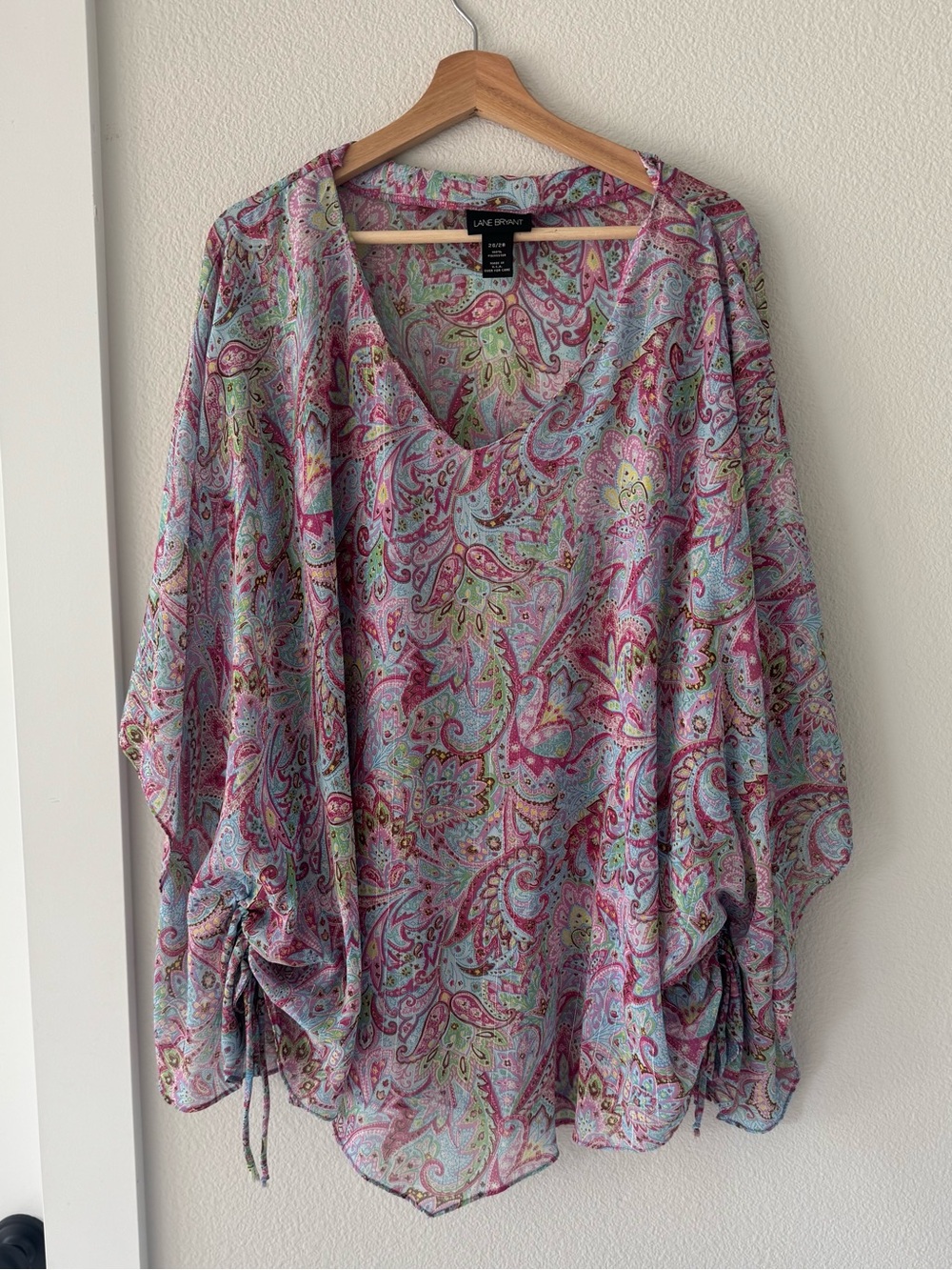 Lane Bryant Paisley Poncho Blouse Size 26/28 Sheer Chiffon Tunic Top Flowy